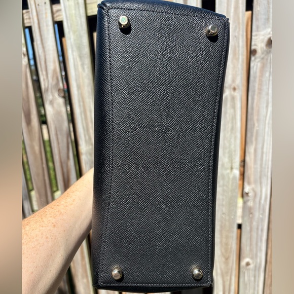 Coach Surrey Carryall Black Satchel w/ Ostrich Embossed Teal Leather Handles - Picture 8 of 15